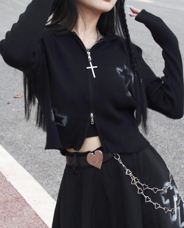 Gothic Inkjet Cross Slim Fall Sweater - Image 3