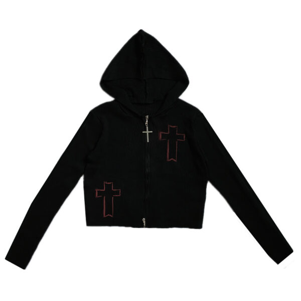 Gothic Inkjet Cross Slim Fall Sweater - Image 4