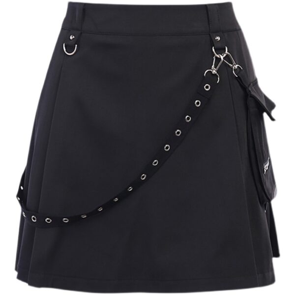 InstaHot Black Pockets High Waist Skirts Strap Zipper Pleated Skirt Women Gothic Punk Streetwear Casual Cargo Skirt Fashion - Image 3